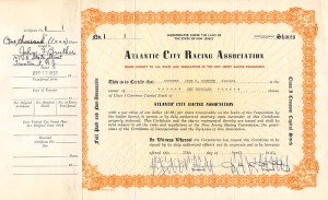 Atlantic City Racing Association signed by John B. Kelly, Sr. - Stock Certificate